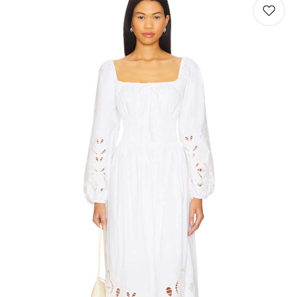 White Square Neck Long Sleeve Eyelet Midi Dress - ASTR The Label / Revolve